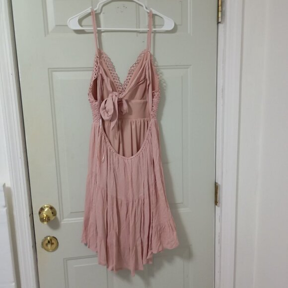 Revamped Dress Pink Lace Crochet Detail Summer Size L Midi Womens - Picture 8 of 11